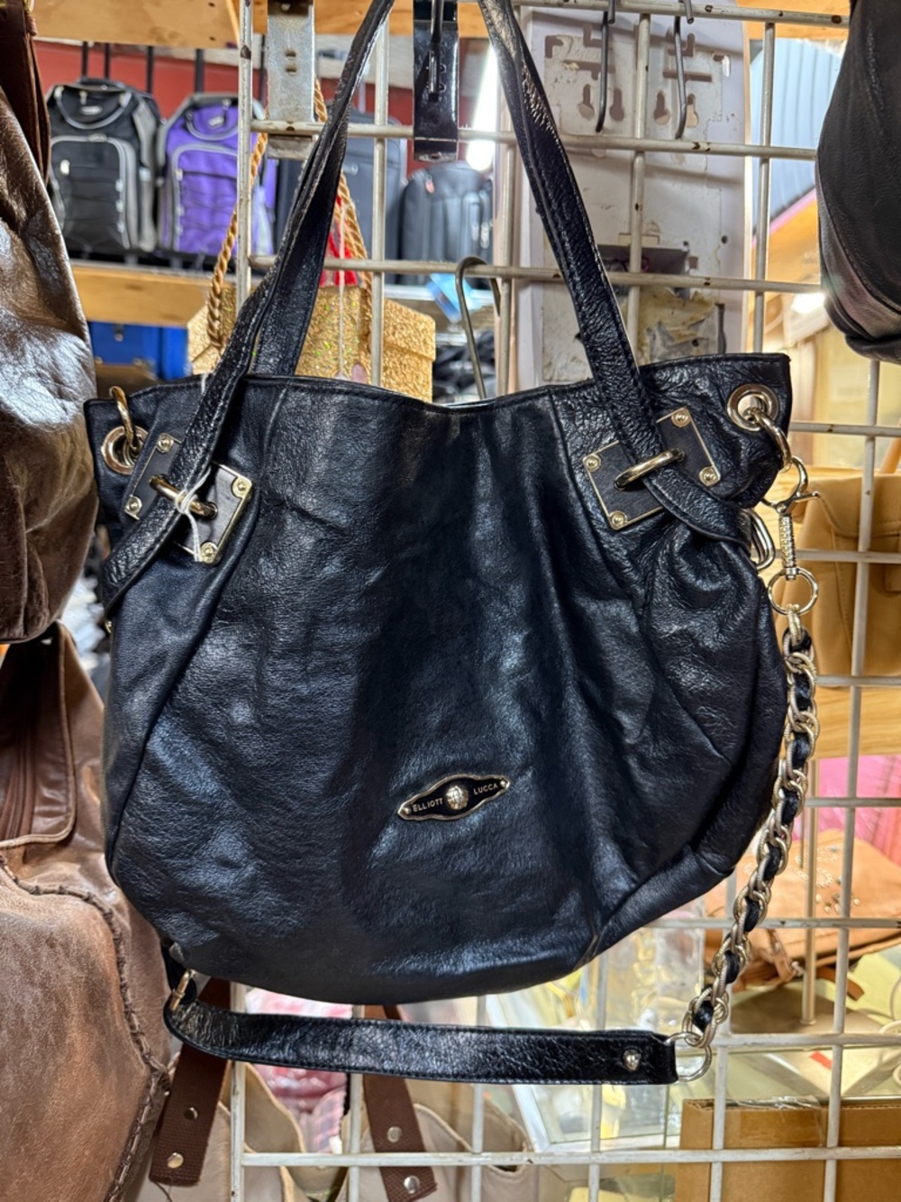 Elliot Lucca Black Real Leather Tote Shoulder Bag - Women's Fashion Handbag - Picture 5 of 14